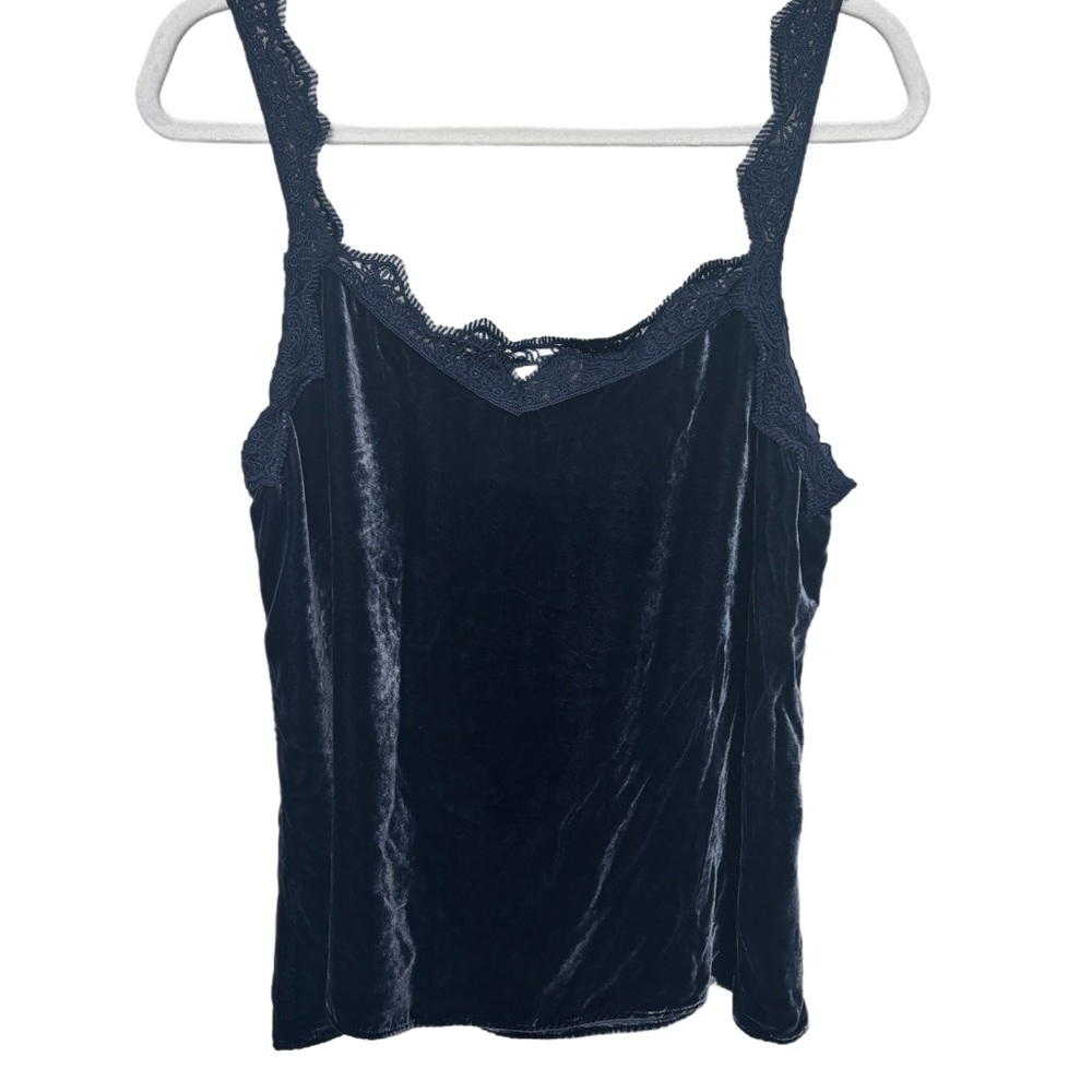 Sundance Velvet Lace Trim Tank - Navy Large Rayon Silk